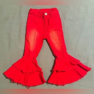 Red Toddler Girls Bell Bottom/Flared Jeans (with adjustable waistband)